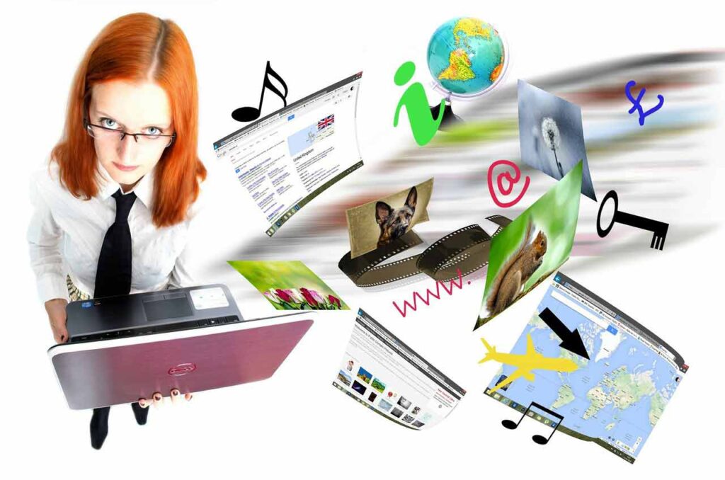 Business woman holding a computer \ Corporate Website | Design Media Center